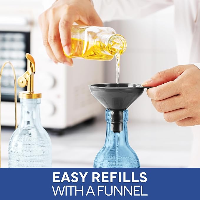 COOK WITH COLOR Glass Olive Oil Bottle Dispenser - 2 Pack- 17oz Oil and Vinegar Cruet - Olive Oil Carafe Decanter for Kitchen, Champagne Bubbles, Blue