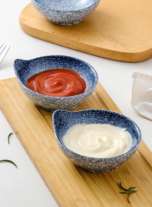 YJR Ceramic Side Dishes, Seasoning Dishes, Dipping Bowls - 4 Inch, for Ketchup Soy Sauce BBQ Party, Set of 6, Blue