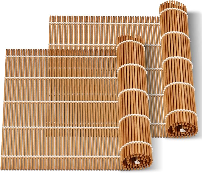 MIUQILAIY 9.5"x9.5"Bamboo Sushi Rolling Mat,kimbap roller(2 PCS)