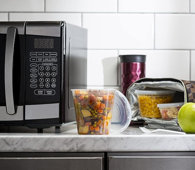 ELEGANT DISPOSABLES 16 OZ - 24 Sets Plastic Deli Food Storage Containers with Airtight Flexible Lids Microwavable, Leak Free, Washable, Freezer Safe.