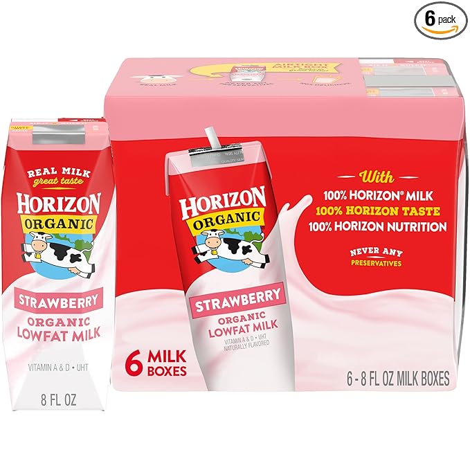 Horizon Organic, Low Fat Organic Milk Box, Strawberry, 8 Ounce (Pack of 6)