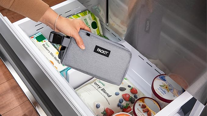 PackIt Freezable Snack Box, Gray Fog, Built with EcoFreeze Technology, Collapsible, Reusable, Zip Closure with Buckle Handle, Designed For Work Snacks, Fresh Snacks On the Go, Adults, and All Ages