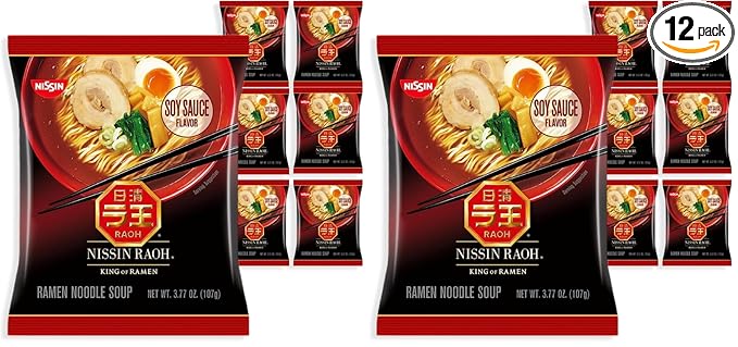 Nissin RAOH Ramen Noodle Soup, Soy Sauce, 3.77 Ounce (Pack of 12)