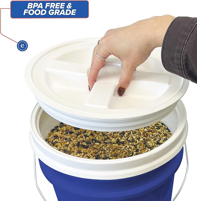 ePackageSupply 5 Gallon Bucket - Food Grade Bucket with Airtight Gamma Seal Screw-On Lid, BPA-Free, Heavy-Duty 90 Mil HDPE Plastic, Bulk Storage, Durable Container, Made in USA, Blue/White, 3 Packs