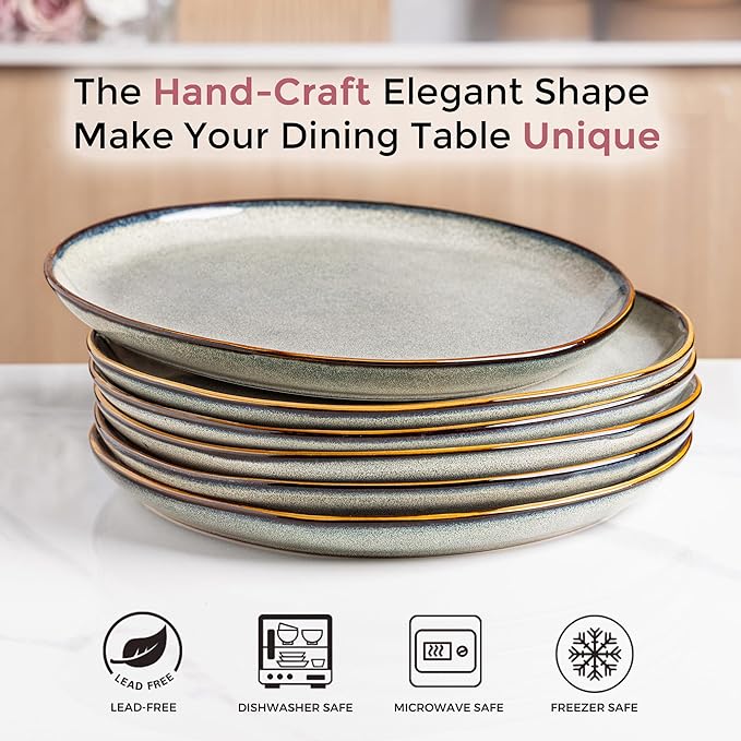 AmorArc Ceramic Plates Set of 6, 8.5 Inch Handmade Reactive Glaze Stoneware Plates set for Dessert, Salad, Appetizer,Dinner, Microwave & Dishwasher Safe, Scratch Resistant