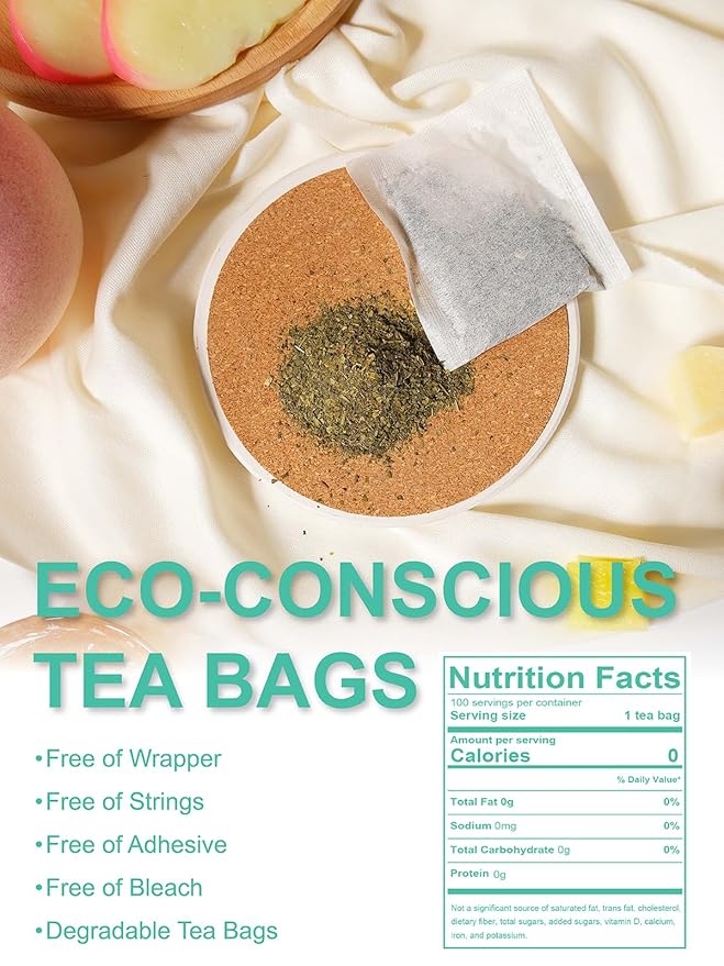 TeeLux Decaf Mango Peach Green Tea, Mango & Peach Flavored Decaffeinated Green Tea, Fruit Aroma & Smooth Taste, 100 Count
