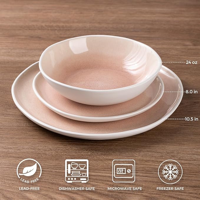 AmorArc Ceramic Dinnerware Sets,Handmade Reactive Glaze Stoneware Plates and Bowls Sets,Highly Scratch Resistant | Dishwasher & Microwave Safe Dishes Set,Service for 4 (12pc)