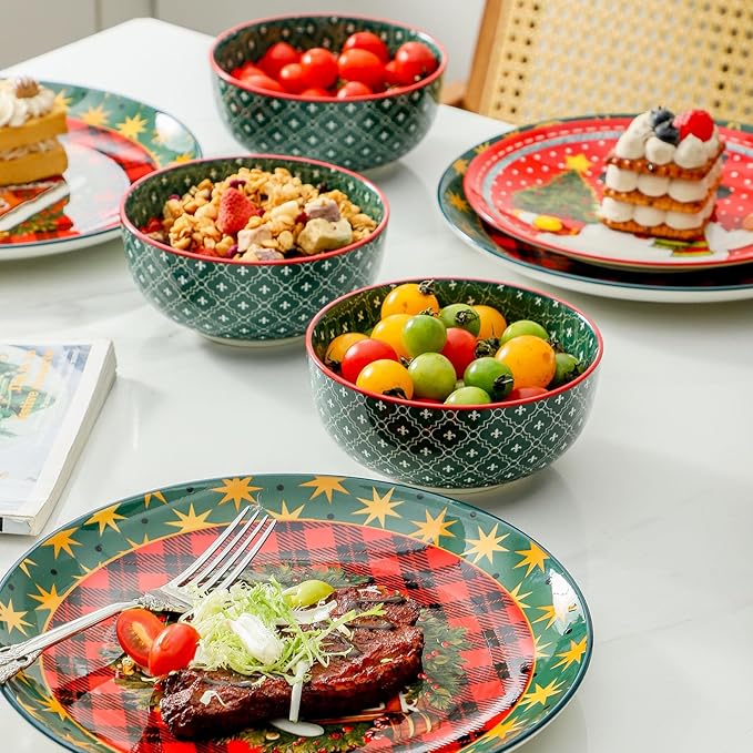 glowworm Dinner Plate Set of 6, 10.5 Inch Ceramic Dinner Plates, Salad Serving Plate for Kitchen, Restaurant, Perfect for Mom Gift, Microwave, Oven & Dishwasher Safe, Red