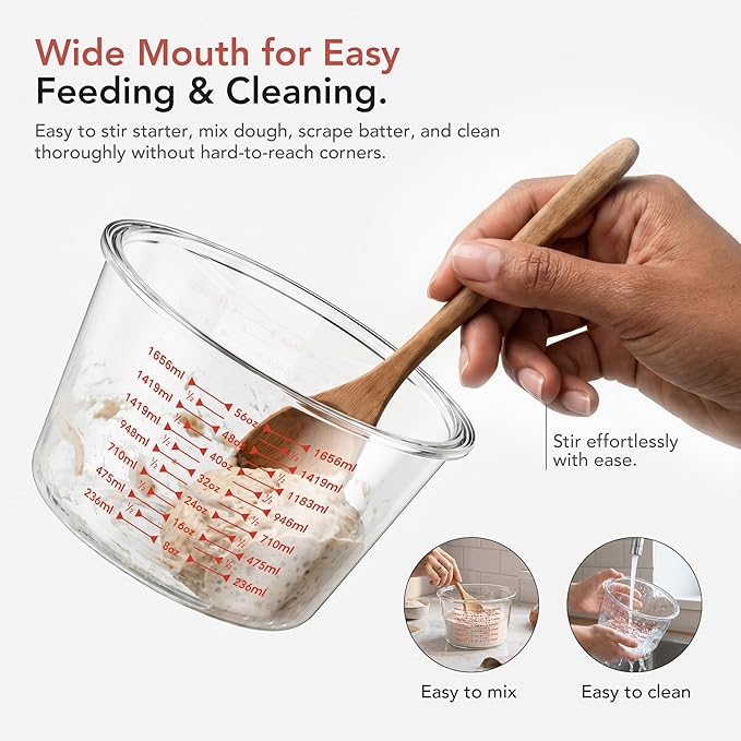 GENICOOK Glass Containers with Airtight Lids, 2-Piece Borosilicate Glass Baking Set (24oz & 71oz) for Sourdough Starter, Dough Mixing & Proofing, Wide Mouth with Easy-Read Measuring Marks, Microwave, Oven & Dishwasher Safe