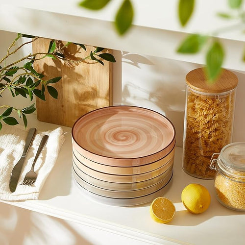 Sweese 7.8 Inch Porcelain Dessert Plates Set of 6 - Gradient Salad Plates, Microwave & Dishwasher Safe, Scratch-Resistant, Elegant High-Edge Design for Appetizers, Cakes, Pasta - Neutral