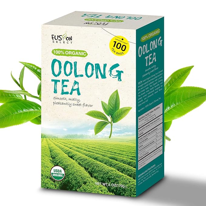 Fusion Select 200 Counts Organic Oolong Tea - Smooth, Mildly Sweet Flavor - Relaxing & Calming Fresh Herbal Drink - Instant Blend, Just Steep In Hot Water - Individually Packaged Tea Bags