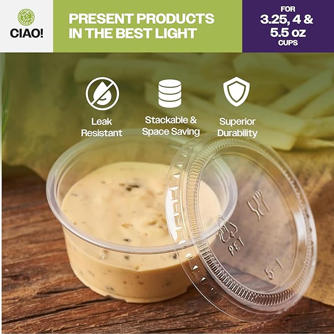 CIAO! Portion Cup Lids, Ultra Clear PET for 3.25, 4 and 5.5 oz Ciao! Portion Cups, 74mm Diameter, Designed and Fit For CIAO! Brand - 3.25, 4 and 5.5 oz Portion Cups Only (Case of 2,500)