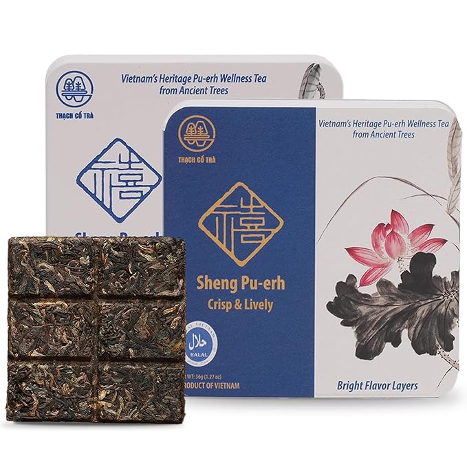 Pu-erh Tea Cake 36g | Brew Once, Drink All Day | Coffee Alternative for Work & Deep Focus | 6 Breakable Pieces, No Tools Needed | Raw (Sheng) Pu-erh Tea | Ancient Tree Tea from Vietnam | Chill Cham Clear
