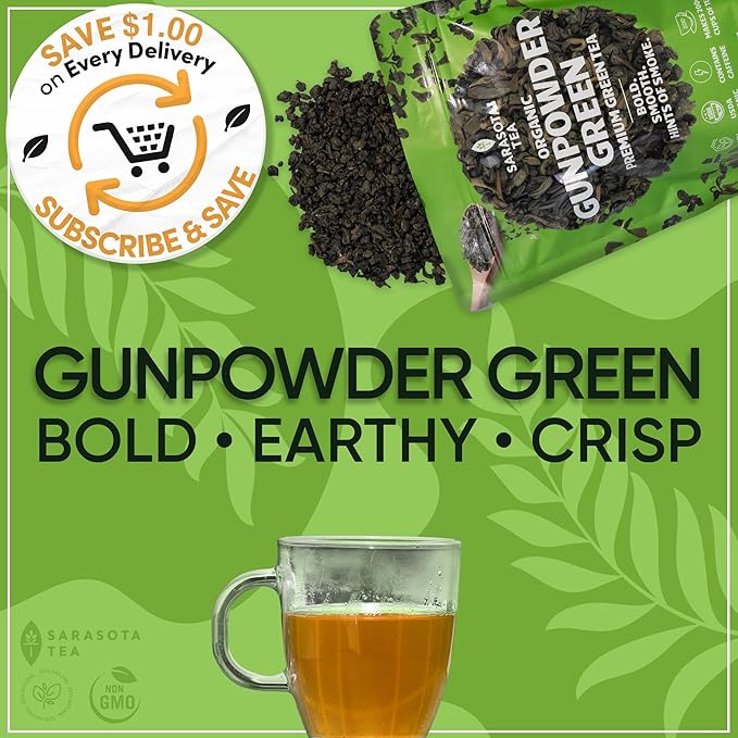Organic Gunpowder Green Loose Leaf Tea | 100% USDA Organic Chinese Green Tea | Premium Grade | Bold & Earthy Flavor | 8oz Bulk Bag | High Antioxidants | Hot or Iced | Non-GMO