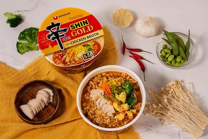 Nongshim Ramen Noodles, Gourmet Instant Ramen bowl, Premium Microwavable Noodle Soup, Shin Gold, 3.56 Ounce (Pack of 6)