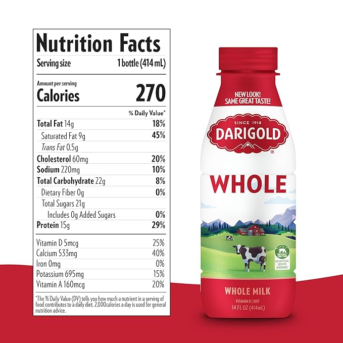 Darigold Shelf Stable Whole Milk Bottle with 12 Essential Nutrients, 15g Protein, rsBT Free - 14oz, 12 Pack (Whole)