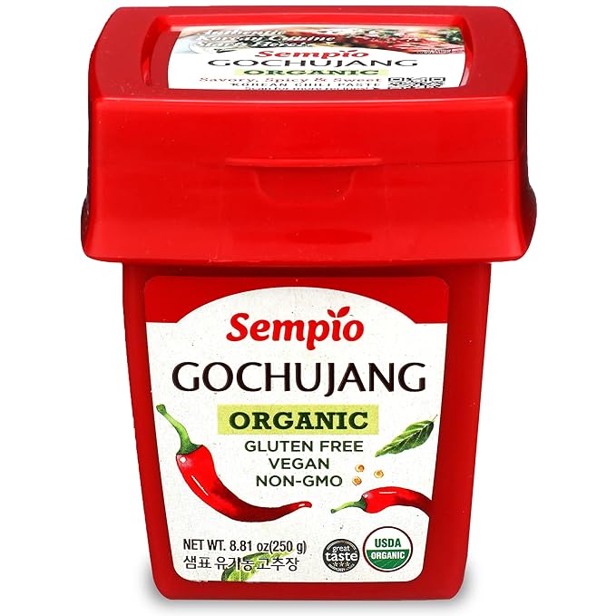 Sempio Gochujang Vegan Korean Red Chili Pepper Paste - Organic Gluten Free: Sweet Spicy Savory Paste, Traditional Fermented Condiment for Cooking, Marinades, Dips, Non GMO (8.8oz/250g)