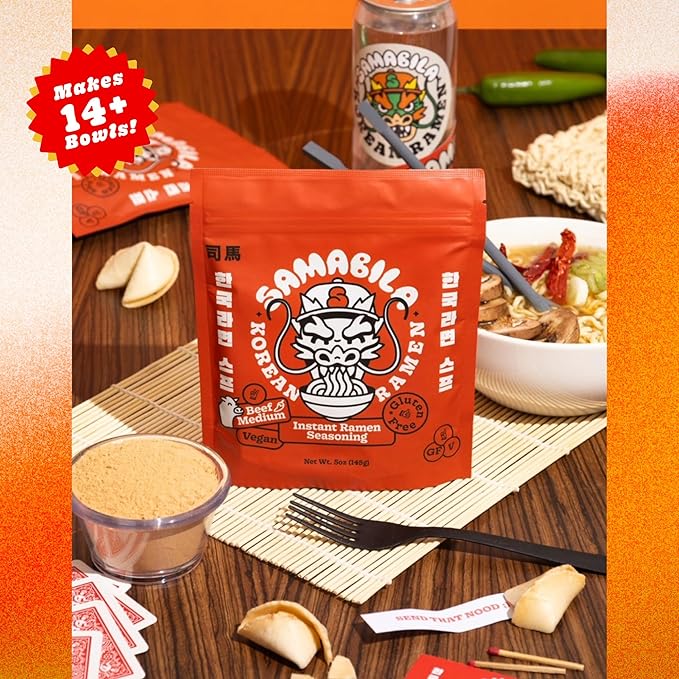 SAMABILA Korean Beef Instant Ramen Seasoning Powder - Gluten Free - Vegan - Medium Spicy - Premium Soup Powder - 5 oz