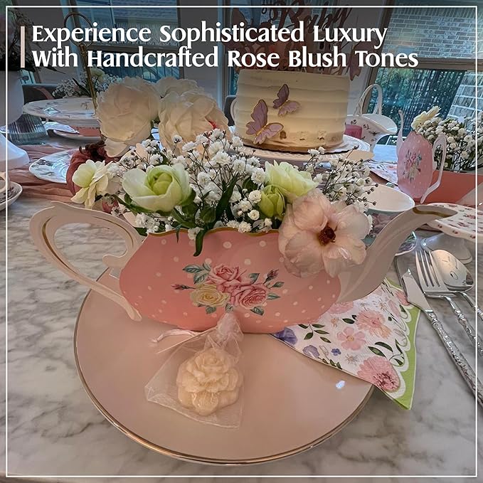 Rose Whisper Dinner Plates Set for 6 – 10.5-Inch Blush Bone China Dinnerware Set with Gold Rim – Perfect Serving Plate for Dessert, Appetizer, Salads