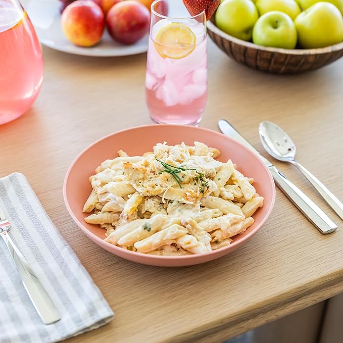 Grow Forward Premium Wheat Straw Pasta Bowls - 42oz Unbreakable Wide & Shallow Dinner Plate Bowls Set of 6 - Microwave Safe Reusable Plastic Pasta Bowls for Kids, Adults, Salad, Camping, RV - Tropical