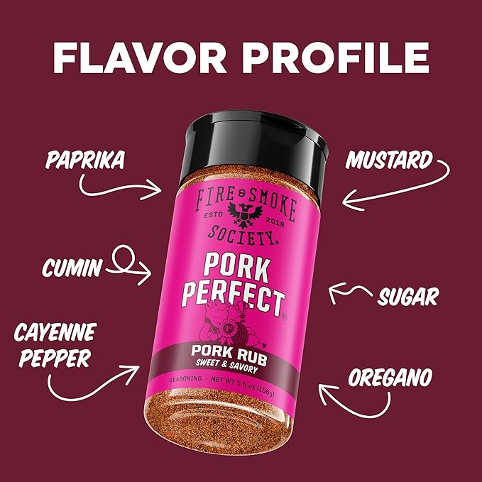 Fire & Smoke Society Pork Perfect Pork Rub | BBQ Seasoning for Smoking and Grilling Meat | Ribs, Dry BBQ Rubs and Spices | Paprika, Mustard, Cayenne Pepper & Salt | M 5.5 oz