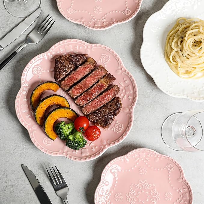 Gaolinci European Palace Series Lace Embossed Ceramic Dinner Plate (Set of 4)