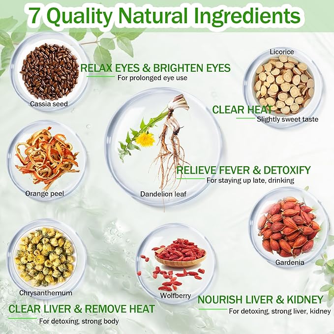 30 Bags Dandelion Wolfberry Tea, Goji Berry Chrysanthemum Cassia Seed Tea, Seven Natural Herbal Ingredients, For Kidney & Liver Health(30bags, 300g)