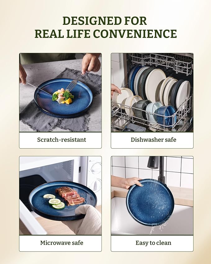 famiware Star Salad Plates for 6, 8 inches Plate Set, Stoneware Dinnerware, Small Dinner Plates for Dessert, Salad, Appetizer, Nebulas Blue (Pack of 2)