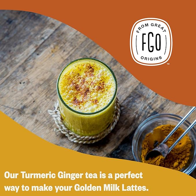 FGO Organic Turmeric Ginger Herbal Tea, 40 Count, Eco-Conscious Tea Bags, Caffeine Free (Pack of 1)