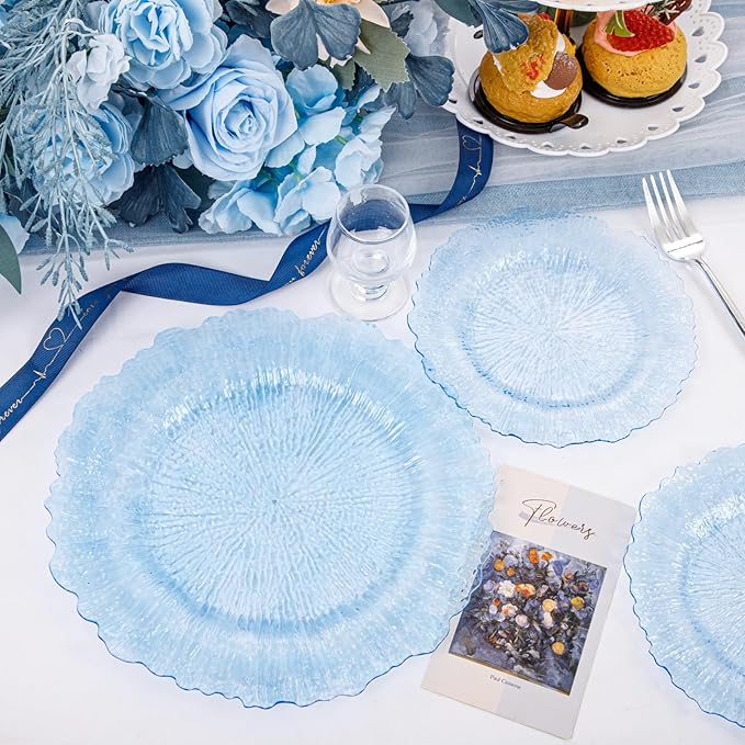 U-QE 60PCS Clear Blue Plates - Blue Plastic Fathers Day Plates Disposable&Reusable - Heavy Duty Plastic Plate for Fathers Day, Party&Wedding Including 30 Dinner Plate 10" & 30 Appetizer Plate 7"