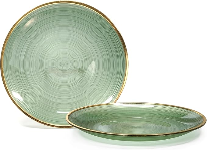 " OCCASIONS " 50 Plates Pack (25 Guests)-Wedding Party Disposable Plastic Plate Set -25 x 10'' Dinner + 25 x 7'' Salad & Dessert plates (Belize in Green & Gold)