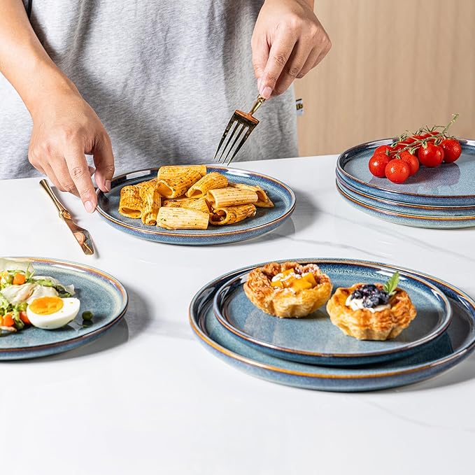 AmorArc Ceramic Plates Set of 6, 8.5 Inch Reactive Glaze Stoneware, Dessert, Salad, Appetizer, Small Dinner Plates, Microwave, Dishwasher Safe, Scratch Resistant Dishes Set for Kitchen