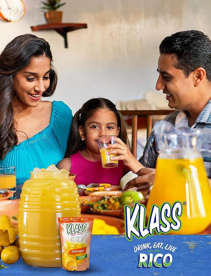 Klass Aguas Frescas Drink Mix Tropical Variety Pack - Watermelon, Cantaloupe, Mango & Pineapple - Powder Drink Mix, Water Drink Mix with Natural Flavors & Vitamin C, Makes 28 to 36 Quarts (56 to 72 Drinks)