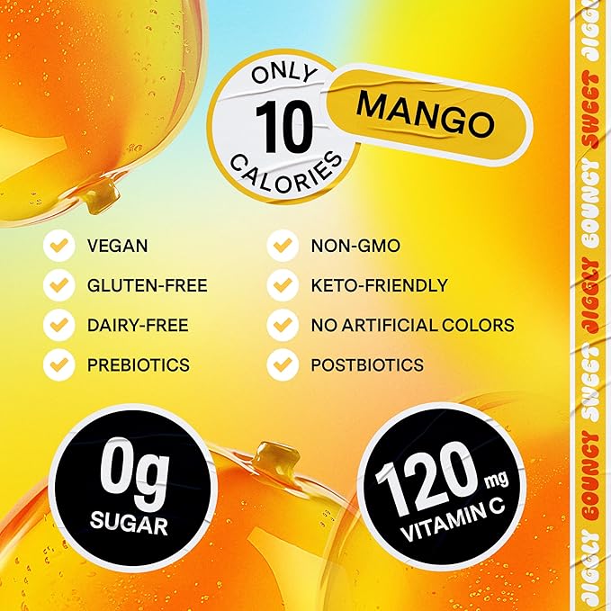 Dally Mango Drinkable Konjac Jelly 10 Pouches | Healthy 10-Calorie, Keto, Gluten Free, Sugar Free Korean Fruit Snack | Prebiotics & Postbiotics for Skin, Immune & Weight Management