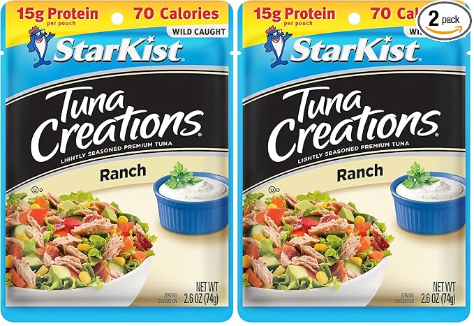StarKist Tuna Creations Ranch Pouch (2.6 oz - 2 Pack) Wild Caught, High Protein Shelf Stable Seafood, Gluten Free, Soy Free, No Draining, Ready to Eat for Salads and Sandwiches