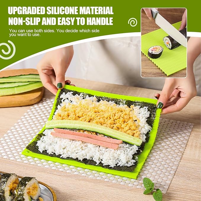 Premium Silicone Sushi Making Kit, 8.6x7.8 Inch Non-Slip Sushi Rolling Mat for Beginners & Kids, Food-Grade DIY Sushi Roller with Easy-Clean Design, Sushi Accessories for Home Kitchen