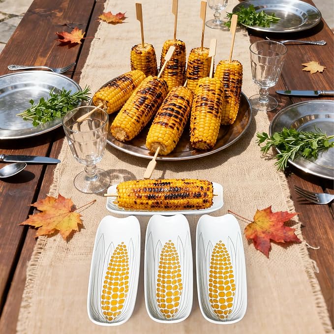 Cinf Ceramic Corn Cob Holders 8.8" Corn Dishes Set of 4 Trays Non-slip Bottom Microwave Dishwasher Oven Safe (Champagne Gold)