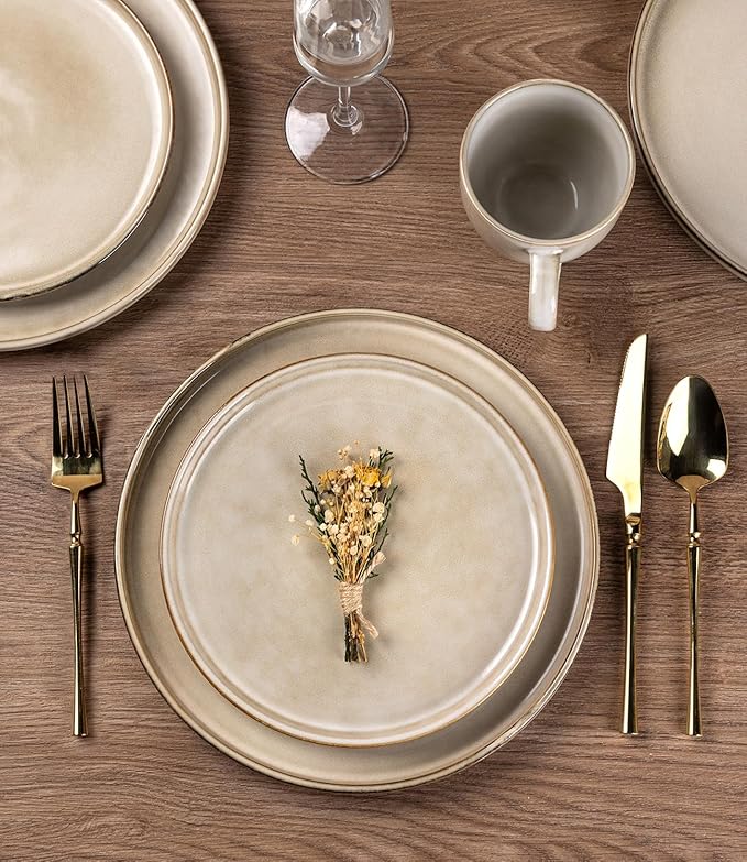 AmorArc Ceramic Plates Set of 6, 8.5 Inch Reactive Glaze Stoneware Plates set, Dessert, Salad, Appetizer, Small Dinner, Microwave, Dishwasher Safe, Scratch Resistant Dishes Set for Kitchen