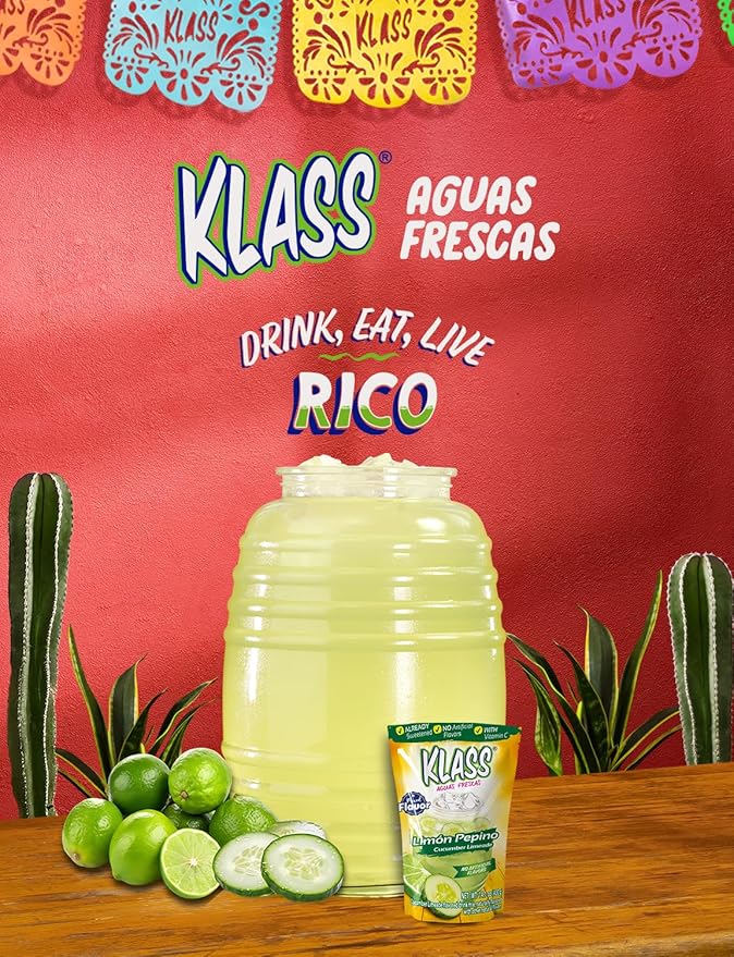 Klass Aguas Frescas Drink Mix Family Pack - Cucumber Limeade - Powder Drink Mix, Water Drink Mix with Natural Flavors & Vitamin C, Makes 28 to 36 Quarts (56 to 72 Drinks)