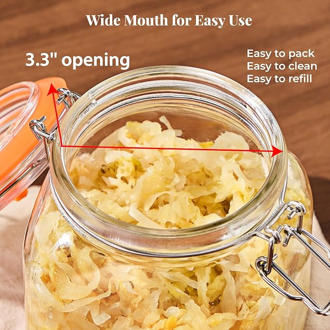 1L Fermentation Jar Kit (2 Pack) with Airlock & Glass Weight, Wide Mouth Fermenting Jar for Sauerkraut, Kimchi & Pickles, No Burping Required