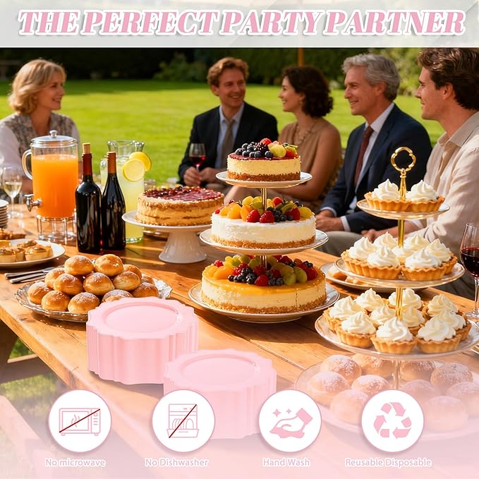 COLOSUS 60pcs Pink Plastic Dessert Plates - 7.5 Inch- Heavy Duty Disposable Plastic Appetizer/Salad/Cake Plates for Party Wedding and Everyday Use,Easter Day