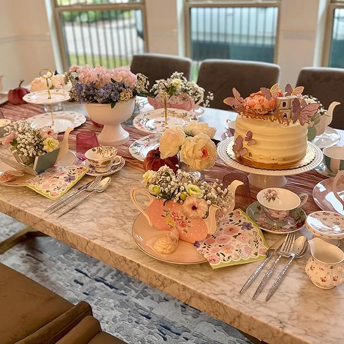 Rose Whisper Dinner Plates Set for 6 – 10.5-Inch Blush Bone China Dinnerware Set with Gold Rim – Perfect Serving Plate for Dessert, Appetizer, Salads