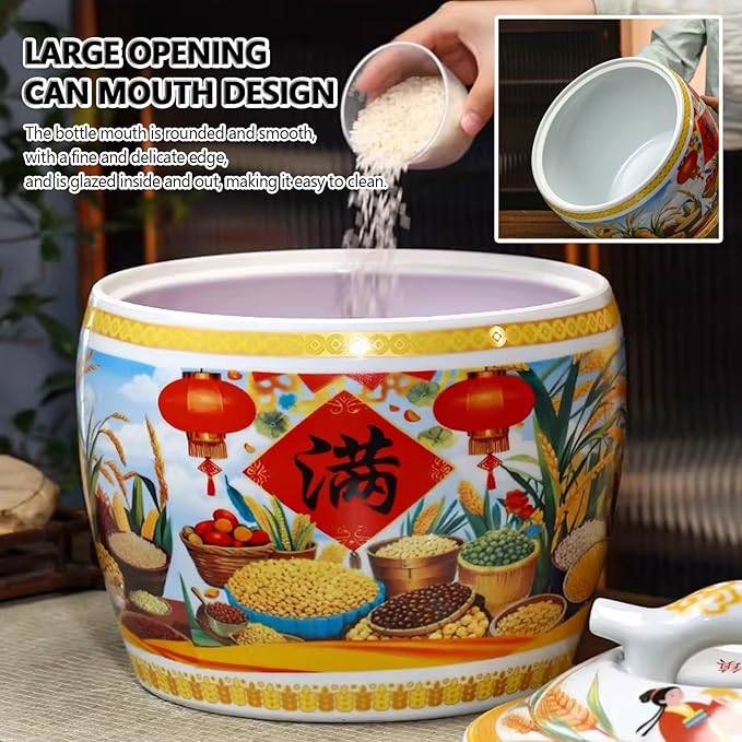 Home airtight Ceramic kitchen Storage Jar, Large Capacity Food Storage Jar, Rice Storage Container With lid, Grain & Rice Dispenser, for Flour, Sugar, Cereal, Coffee.(15KG)