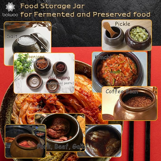 Earthenware Onggi Korean Traditional Clay Jar Ceramic Canister/Handmade Food Sauce Storage Container for Tea, Coffee Bean, Salt/Breathing Clay Pot Kimchi Fermentation Crock (No.5(H15cm))