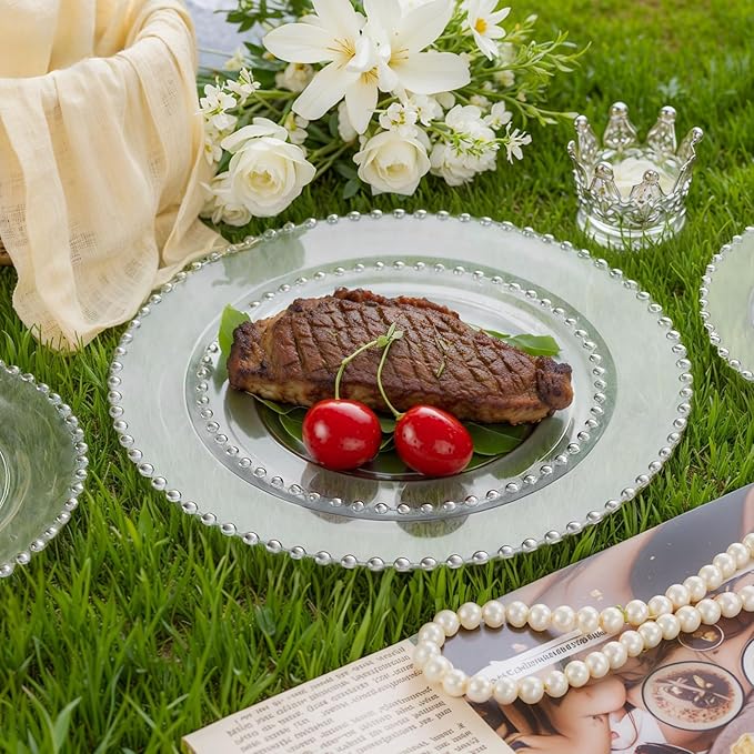 supernal 100PCS Clear Plastic Plates, Clear Plates with Silver Trim, Elegant Plastic Plate Include 50 Dinner Plate 10'' and 50 Dessert Appetizer Platos 7'' for Party, Wedding, Bridal Baptism