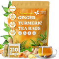 FreshDrinkUS, Premium 210 Ginger Turmeric Tea Bags, 100% Natural Ingredients, Hand-made Blend of Ginger and Turmeric Herbal Tea, Eco-conscious Tea Bags. No Sugar, No Caffeine, No Gluten, Vegan.