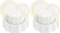 WDF 100PCS White and Gold Plastic Plates - Gold Disposable Plates - Include 50 Dinner & 50 Dessert Plate for Party - Heavy Duty Fancy Plastic Plate for Wedding/Thanksgiving/Bridal shower (Pack of 2)