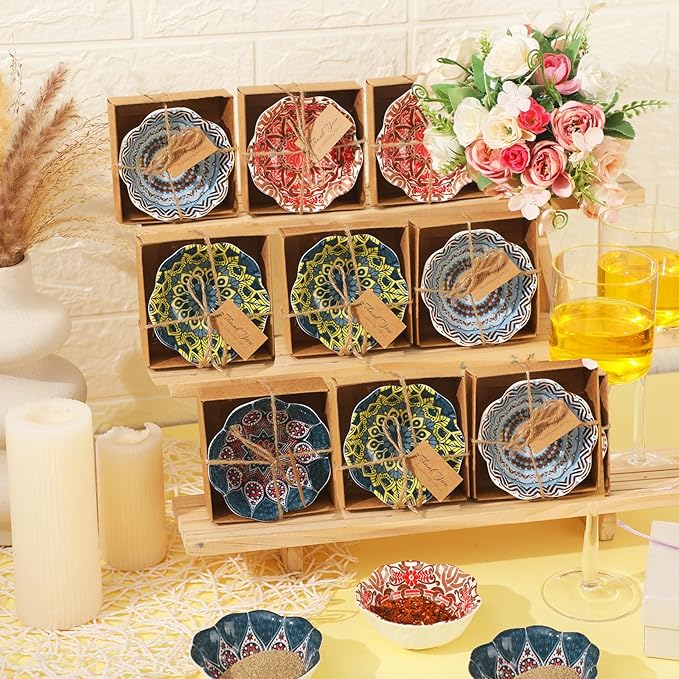 12 Pcs Wedding Favors for Guests 3.3 Inches Small Ceramic Bowl Dipping Bowl Mexican Pottery Boho Dishes Wedding Souvenirs for Bridal Pooja Baby Shower Birthday Guest Return Gift (Bohemian)