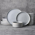 Famiware Star 12-Piece Stoneware Dinnerware Sets, Service for 4 - Handcrafted Reactive Glaze Plates and Bowls, Modern Rustic Dishes, Chip & Scratch Resistant, Microwave & Dishwasher Safe, Matte Gray