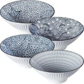 38 oz Japanese Ramen Bowls Set of 4, Large Pho Bowls, 8 Inch Ceramic Blue and White Soup Bowls, Mixing Pattern